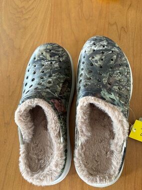 Faux-Fur Lined Camouflage Slip-On Mules